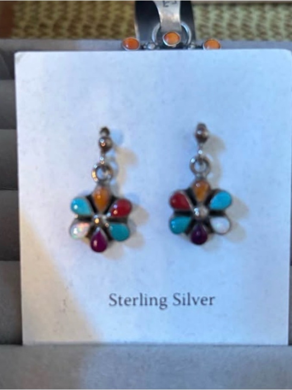 Sterling Silver Multi-Color Flower Drop Earrings